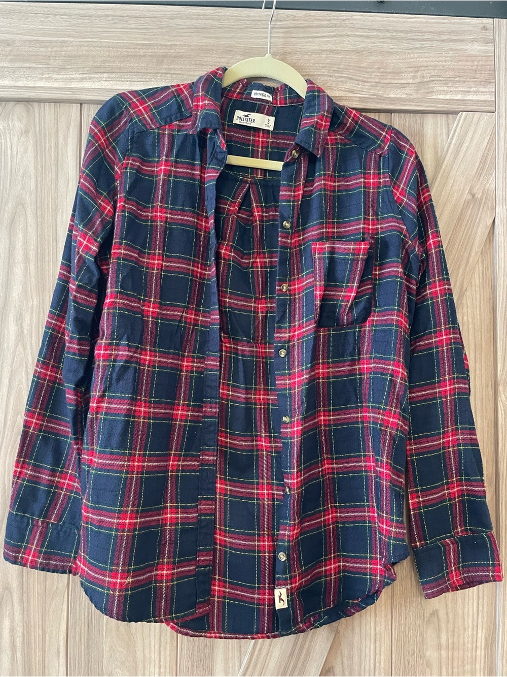Hollister Red & Navy Plaid Button-Down Shirt